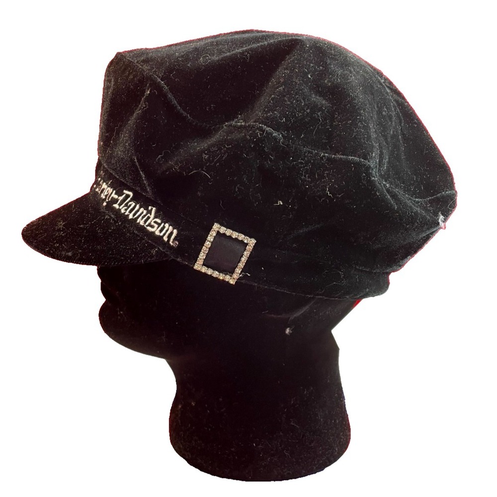 Harley Davidson Biker Cadet Cap Women XL Black Velvet Logo Fitted Hat Motorcycle